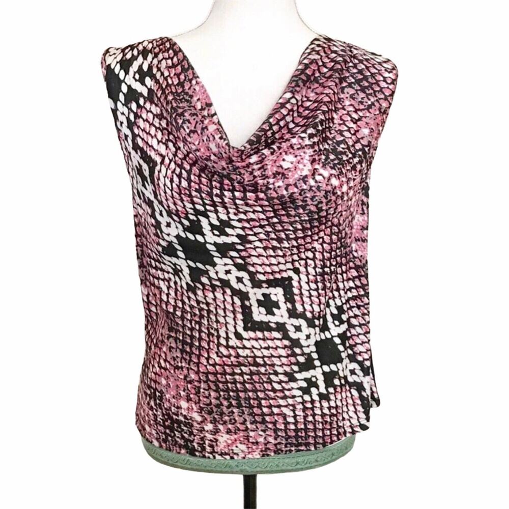 DKNY Jeans Pink & Black Blouse Cowl Neck Snake Print Top